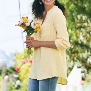 Soft Surroundings Elliana Yellow Gauze Tunic Top